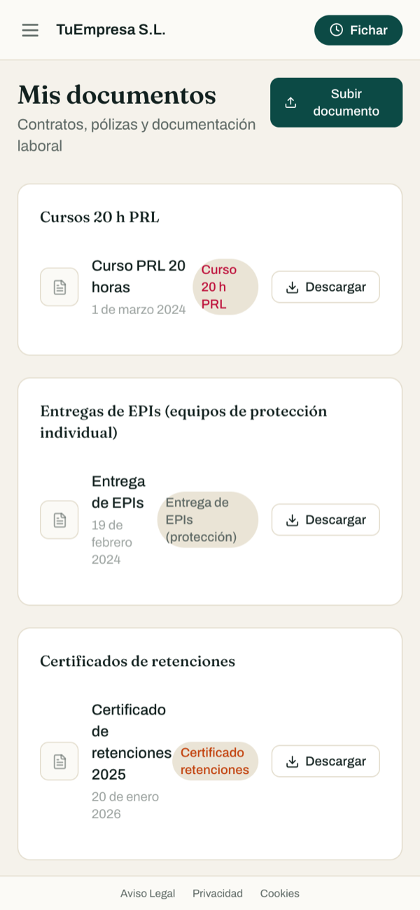 Documentos y comunicados pendientes en el móvil del empleado